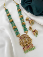 Thumbnail for Jewel City Royal Elephant Emerald Beaded Necklace Set - Antique Gold Temple Jewelry with Ruby Accents (Designer Collection)