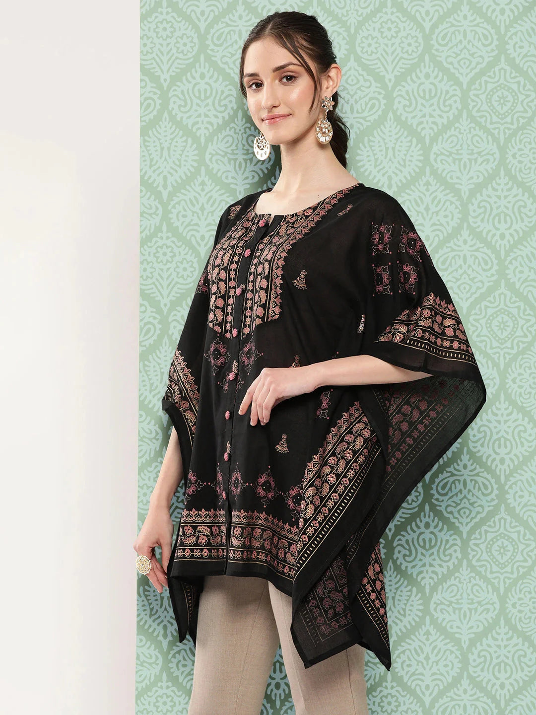 Yufta Printed Kimono Sleeve Ethnic Kaftan Top - Distacart