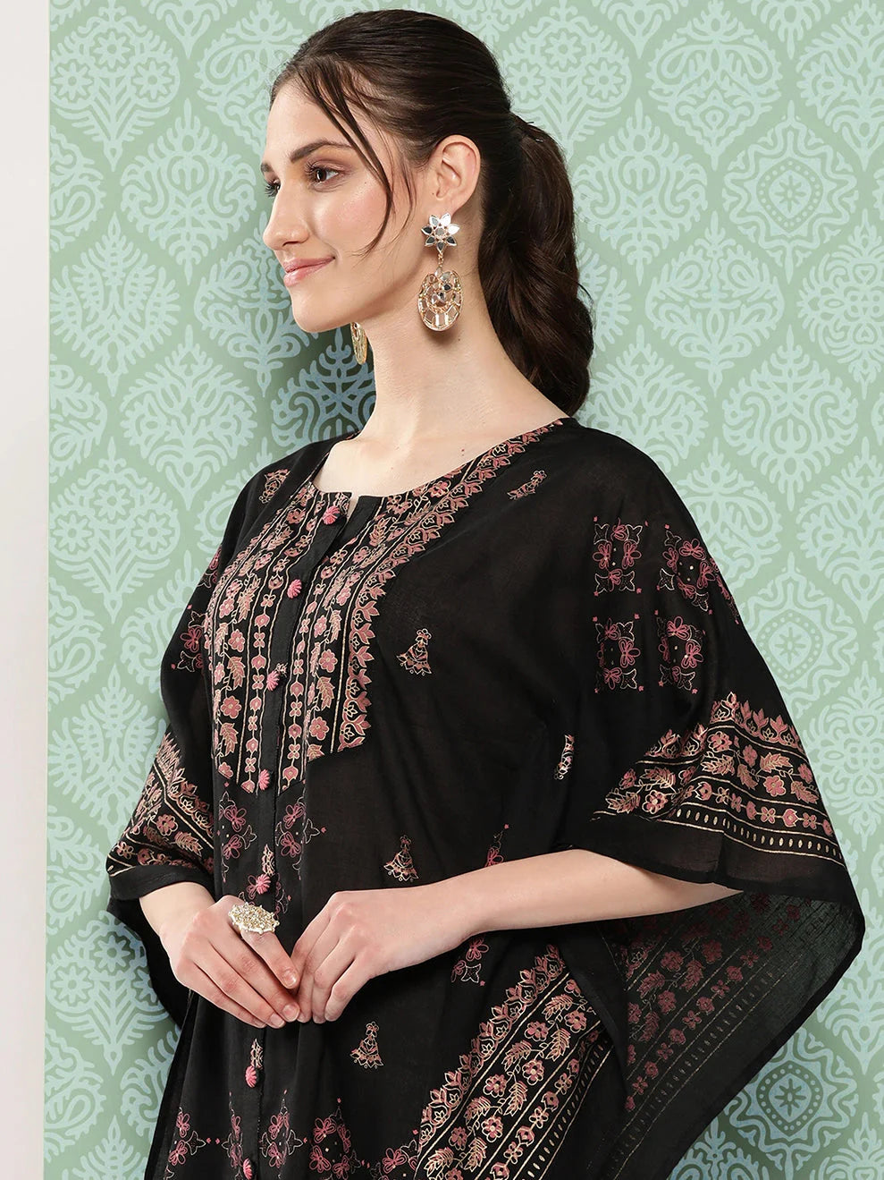 Yufta Printed Kimono Sleeve Ethnic Kaftan Top