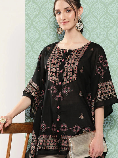 Yufta Printed Kimono Sleeve Ethnic Kaftan Top - Distacart