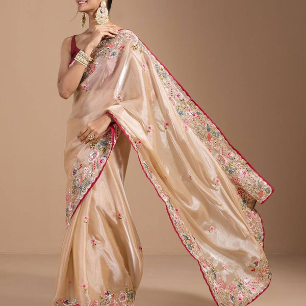 Teeya Creation Chiku Color Organza Silk Heavy Work Saree - Distacart