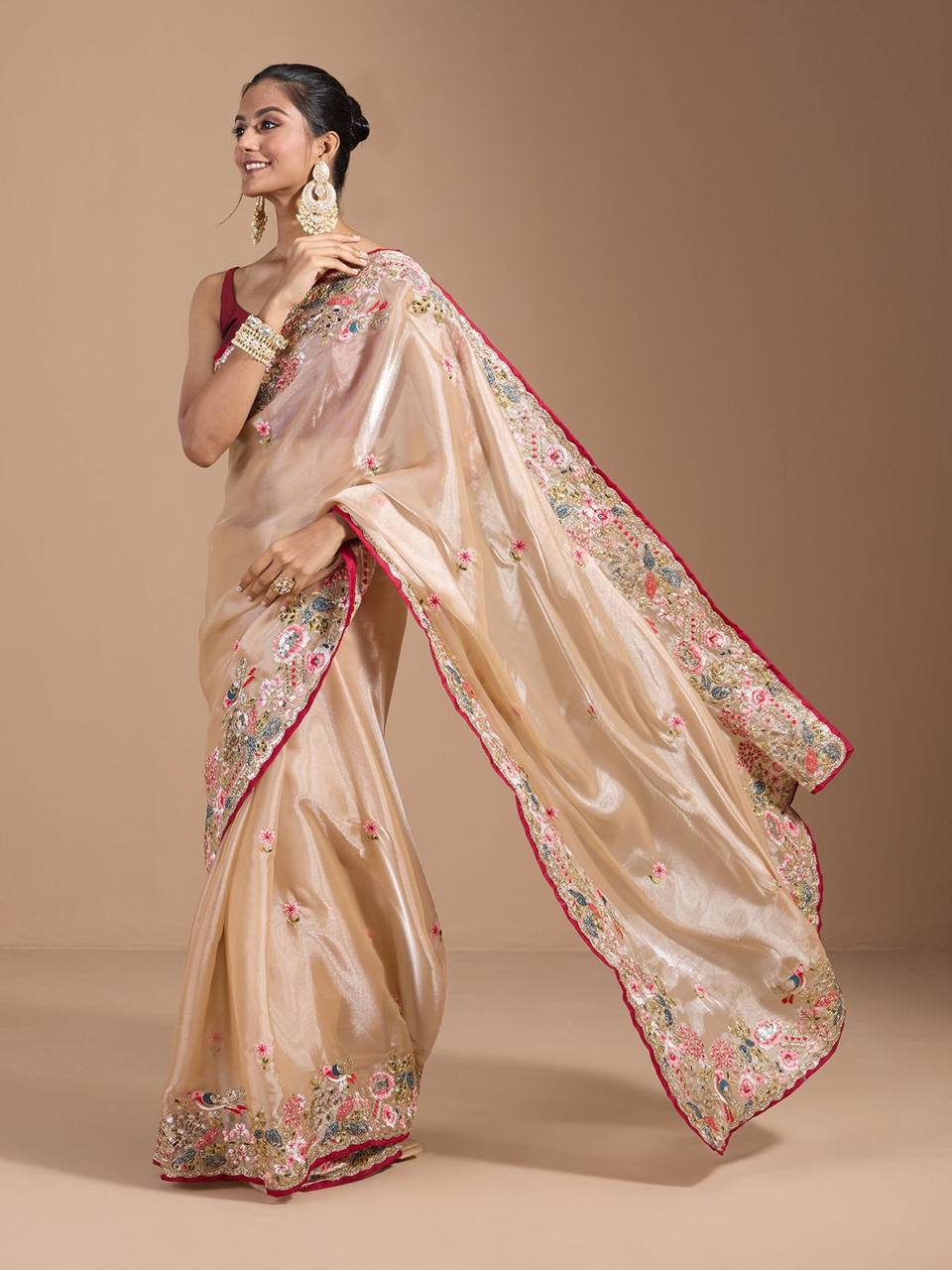 Teeya Creation Chiku Color Organza Silk Heavy Work Saree - Distacart