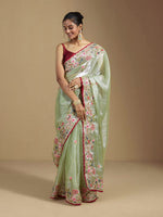 Thumbnail for Teeya Creation Green Color Organza Silk Heavy Work Saree - Distacart