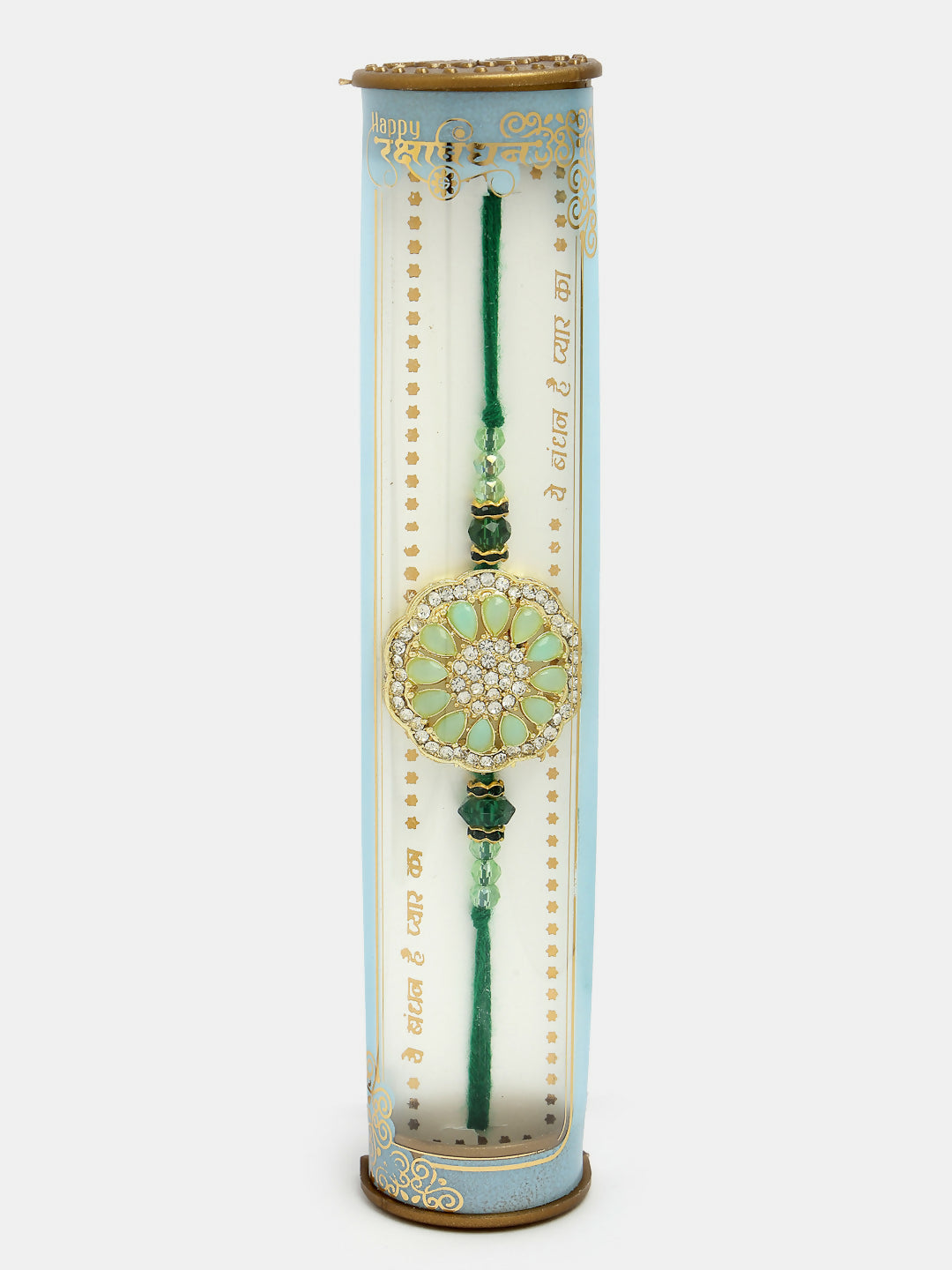 NVR Men Green Stone-Studded Rakhi With Roli Chawal - Distacart