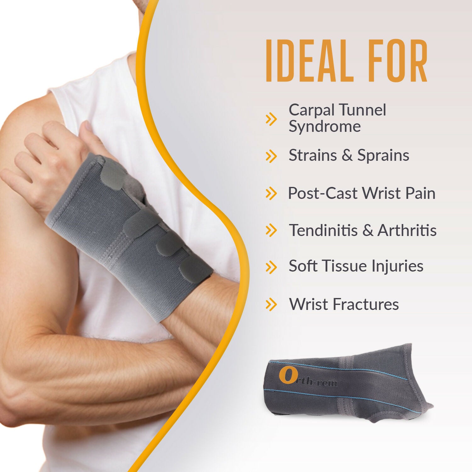 Orth-rem Elastic Wrist Support Brace For Right Hand with Removable Aluminum Splint