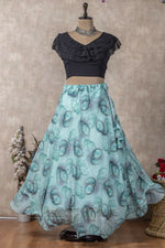Thumbnail for Preksha Creation Indian Festive Georgette Digital Print Women Lehenga Choli And Crop Top - Black & Green - Distacart