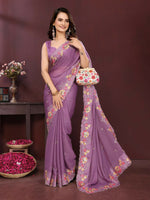 Thumbnail for Ai Fashion Light Purple Soft Star Georgette Embroidery Party Wear Saree
