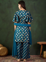 Thumbnail for Sangria Embroidered Kurta & Palazzo With Dupatta