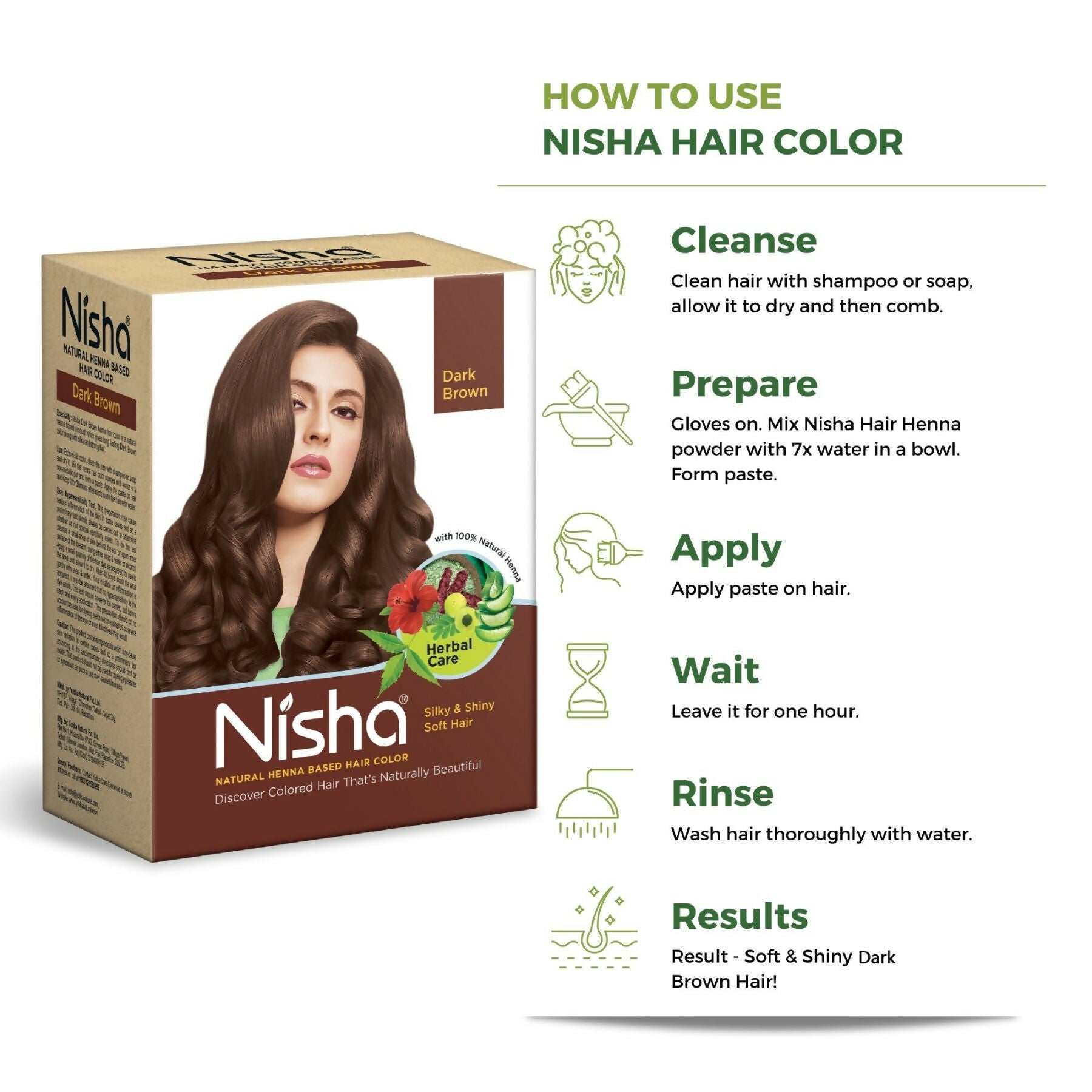Nisha Henna Based Hair Colour for Women & Men Dark Brown - Distacart