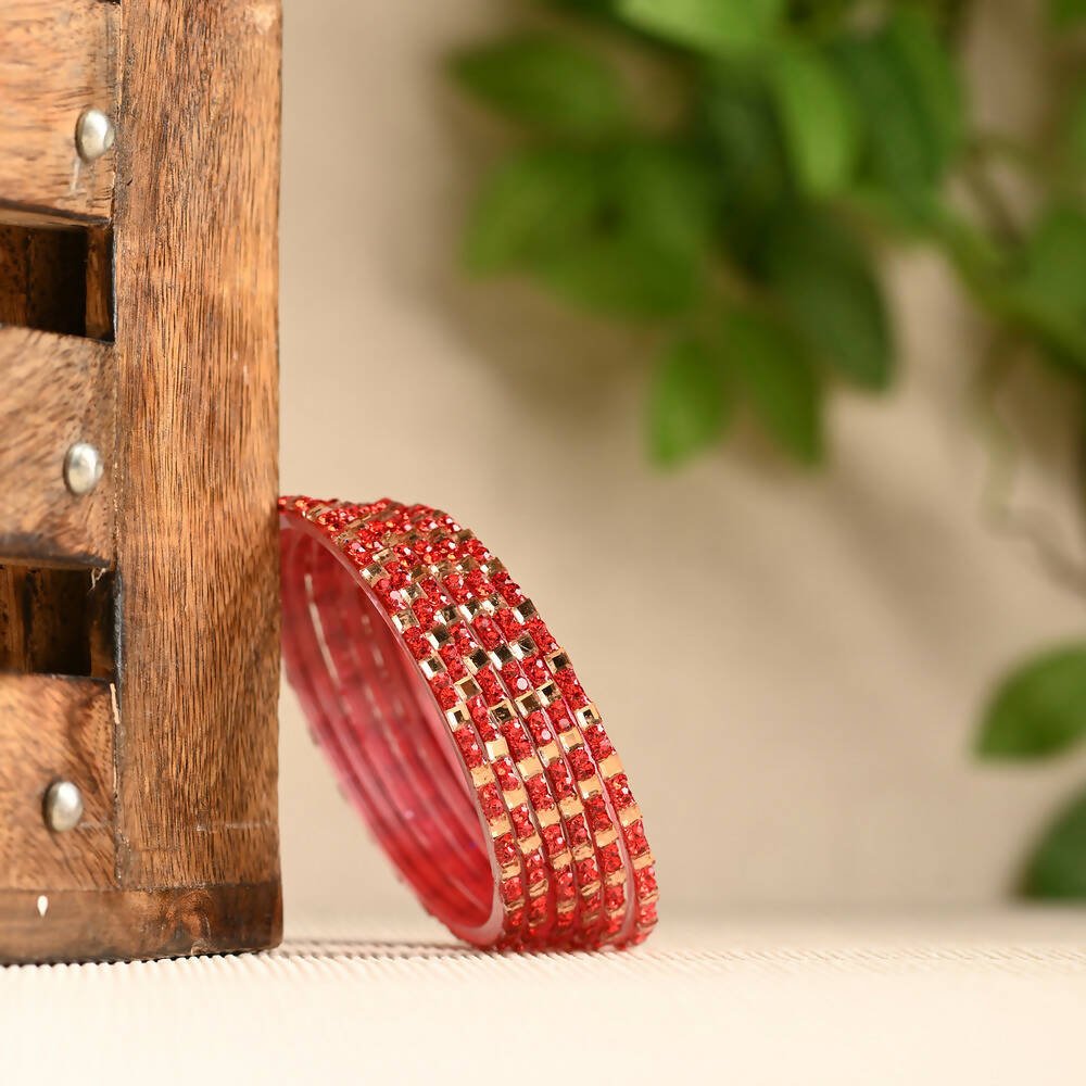 Afast Elegant Bridal & Wedding Party Fashion Bangle/Kada Set, Red, Glass, Pack Of 12 Model No- A11 - Distacart
