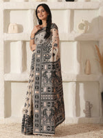 Thumbnail for Astita Linen Cotton Black & Cream Saree