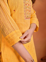 Thumbnail for Sangria Ethnic Motifs Embroidered Thread Work Chanderi Silk Kurta with Trousers & Dupatta