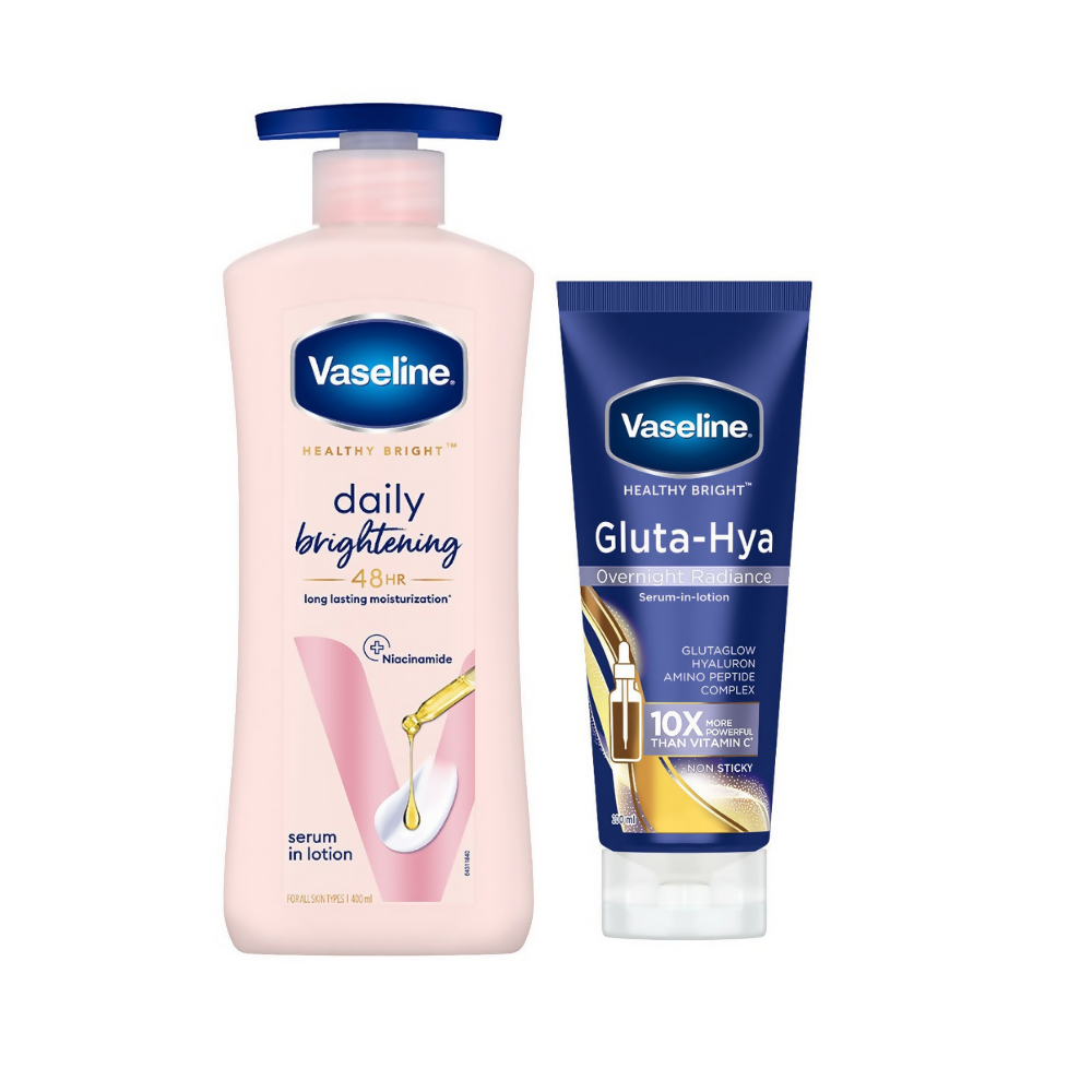 Vaseline Healthy Bright Daily Brightening Body Lotion & Gluta-Hya Overnight Radiance Serum-In-Lotion Combo - Distacart