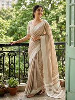 Thumbnail for Shree Shyam Fashion Lite Brown Linen Saree - Distacart