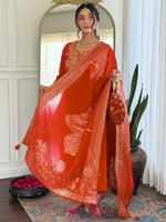 Thumbnail for The52 Rust Women's Gorgeous Roman Silk Fabric Straight Kurta, Pant and Dupatta Set - Distacart