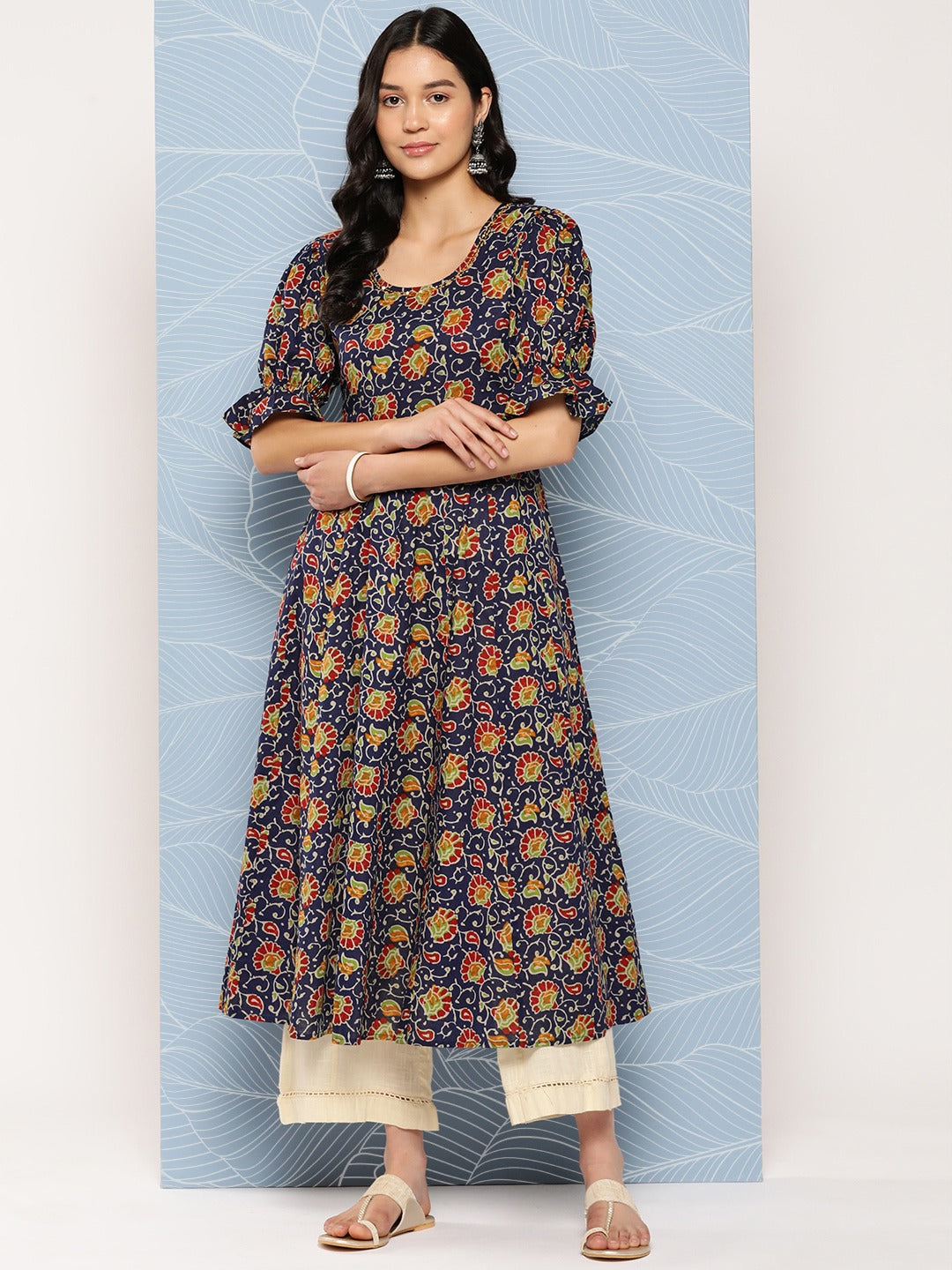 Yufta Puff Sleeves Pure Cotton Anarkali Kurta - Distacart