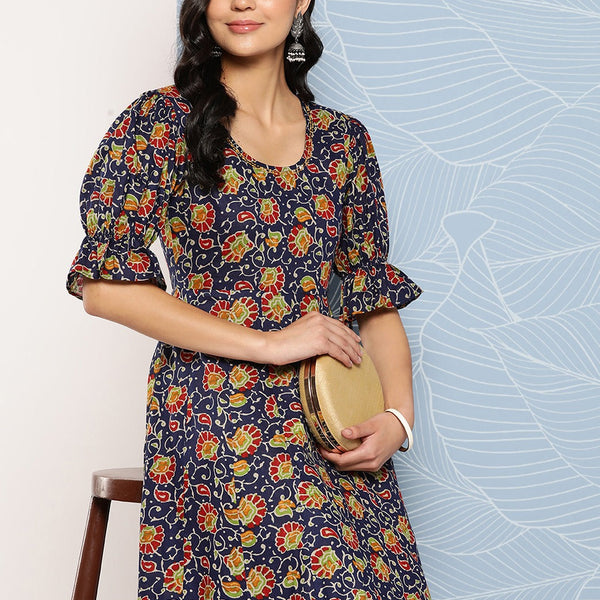 Yufta Puff Sleeves Pure Cotton Anarkali Kurta - Distacart