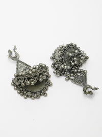 Thumbnail for NVR Women's Silver-Plated Oxidised Contemporary Drop Earrings - Distacart