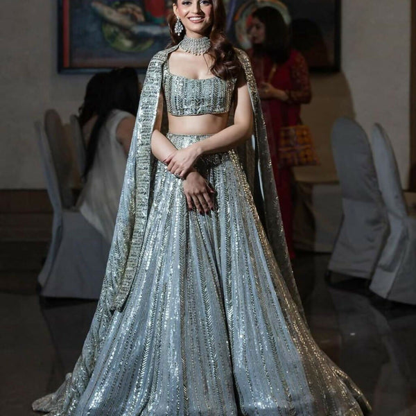 Jyoti Fashion Classy Grey Faux Georgette 3MM & 7MM Sequins Embroidery Lehenga Choli with Dupatta - Distacart