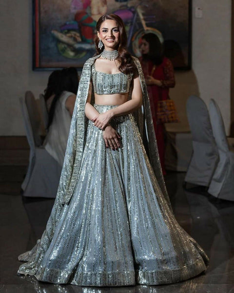 Jyoti Fashion Classy Grey Faux Georgette 3MM & 7MM Sequins Embroidery Lehenga Choli with Dupatta - Distacart