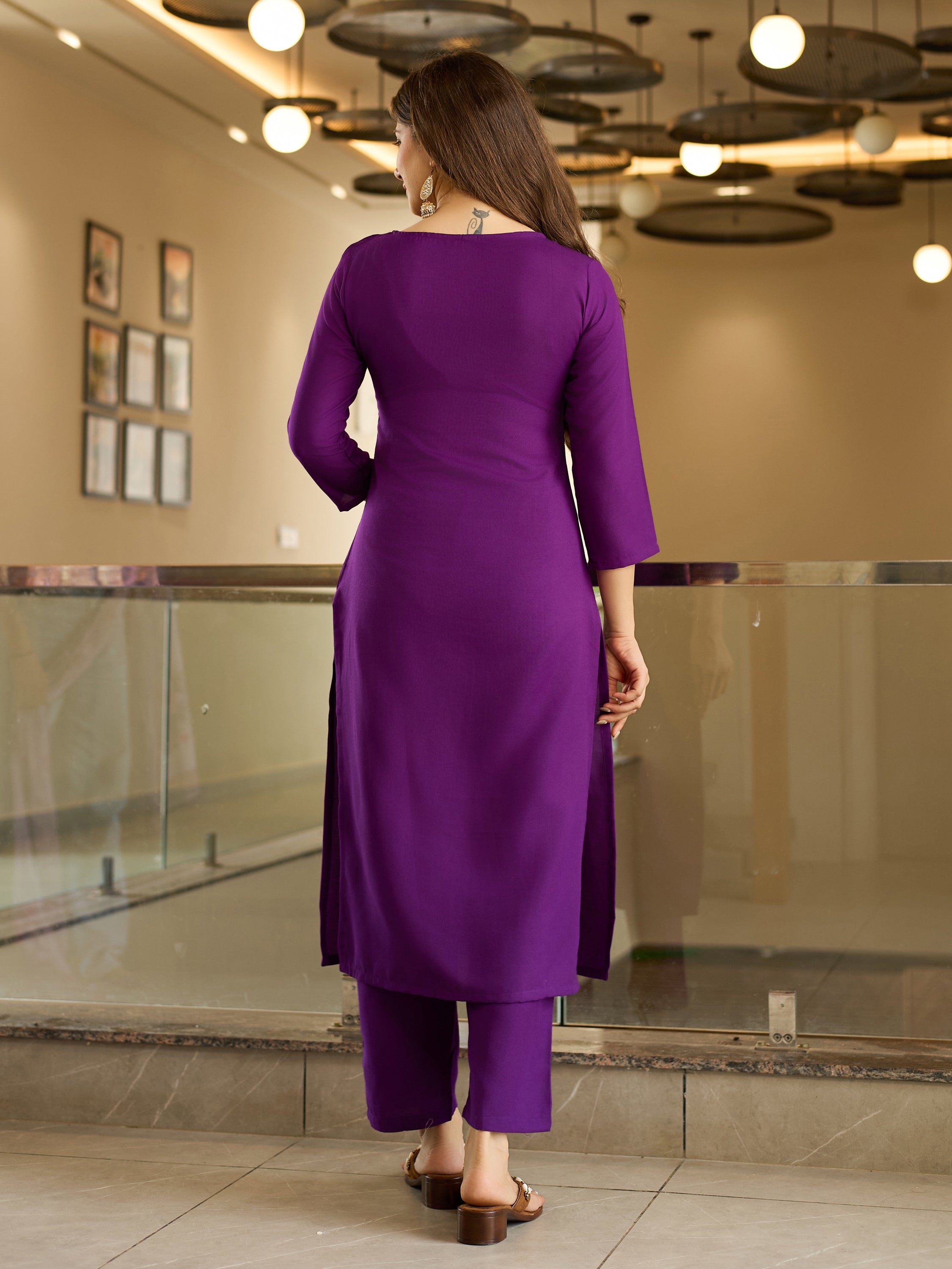 The52 Embroidered Rayon Fabric Straight Kurta, Pant and Dupatta Set