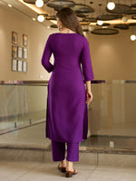 Thumbnail for The52 Embroidered Rayon Fabric Straight Kurta, Pant and Dupatta Set