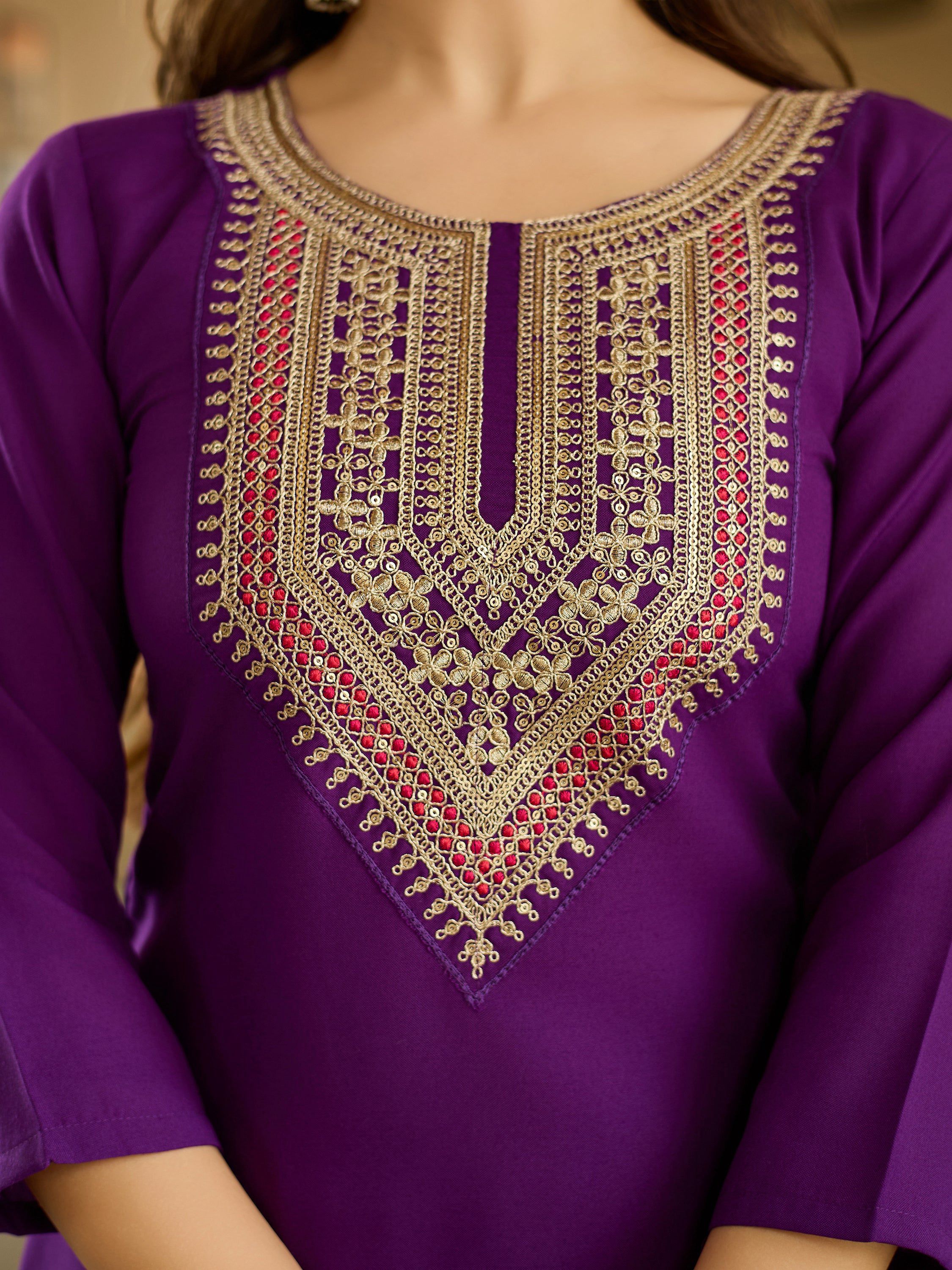 The52 Embroidered Rayon Fabric Straight Kurta, Pant and Dupatta Set