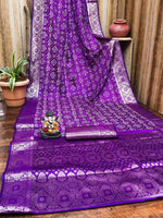 Thumbnail for Anaita Purple Soft Satin Silk Bandhej Print Saree With Kanchi Zari Weaving Border - Distacart