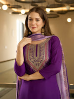 Thumbnail for The52 Embroidered Rayon Fabric Straight Kurta, Pant and Dupatta Set