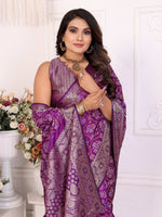 Thumbnail for Anaita Purple Soft Satin Silk Bandhej Print Saree With Kanchi Zari Weaving Border - Distacart