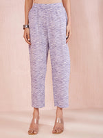 Thumbnail for Yufta Purple And White Floral Print Lese Sleeves V-Neck Straight Kurta Trouser Set - Distacart