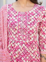 Thumbnail for Yufta Purple Checkered Print Anarkali Kurta Trouser With Dupatta Set