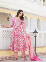 Thumbnail for Yufta Purple Checkered Print Anarkali Kurta Trouser With Dupatta Set