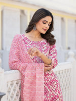 Thumbnail for Yufta Purple Checkered Print Anarkali Kurta Trouser With Dupatta Set