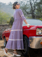 Thumbnail for Yufta Purple Cotton Check Tiered Dress - Distacart
