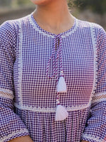 Thumbnail for Yufta Purple Cotton Check Tiered Dress - Distacart