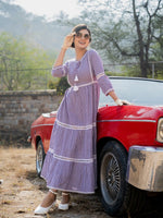 Thumbnail for Yufta Purple Cotton Check Tiered Dress - Distacart