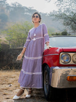 Thumbnail for Yufta Purple Cotton Check Tiered Dress - Distacart
