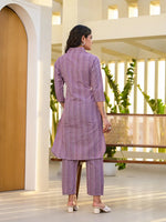 Thumbnail for Yufta Purple Cotton Striped Print Co-Ord Set