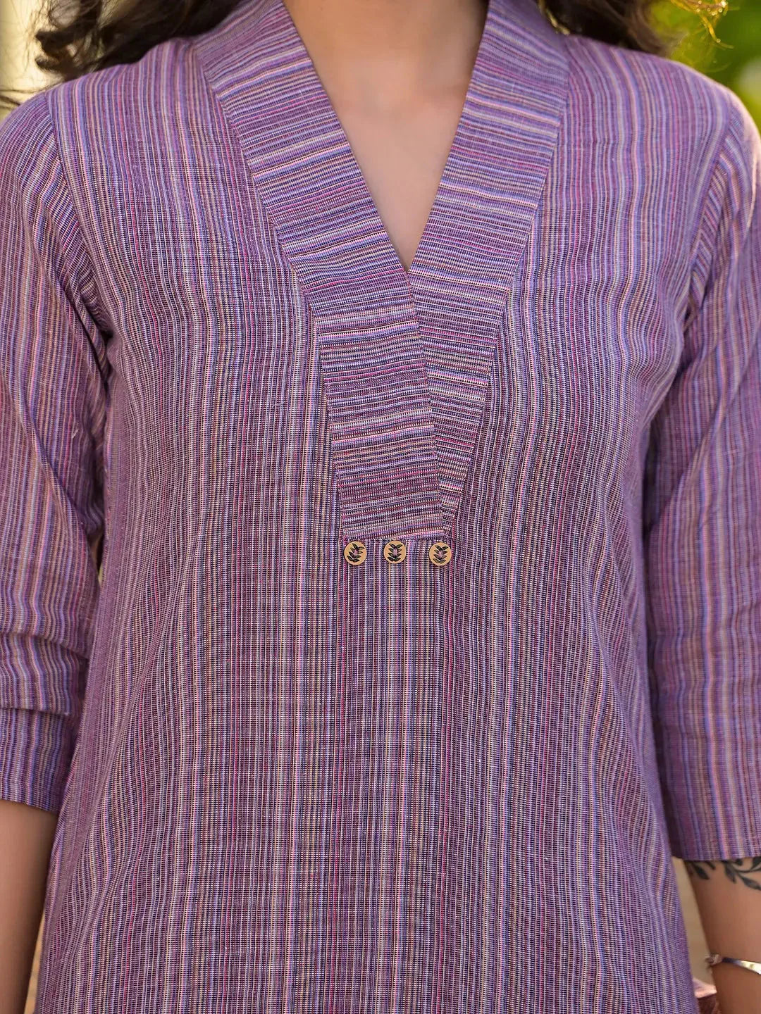 Yufta Purple Cotton Striped Print Co-Ord Set