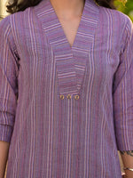 Thumbnail for Yufta Purple Cotton Striped Print Co-Ord Set
