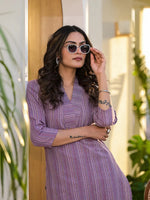 Thumbnail for Yufta Purple Cotton Striped Print Co-Ord Set