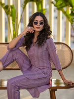 Thumbnail for Yufta Purple Cotton Striped Print Co-Ord Set