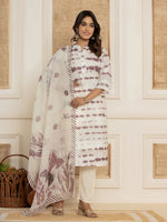 Thumbnail for Yufta Purple Embroidery Cotton Have A Lining Kurta Trousers With Dupatta Set