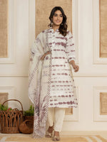 Thumbnail for Yufta Purple Embroidery Cotton Have A Lining Kurta Trousers With Dupatta Set