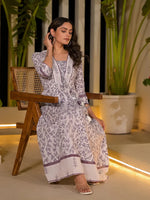 Thumbnail for Yufta Purple Floral Print Kantha Work A-Line Dori Work Dress