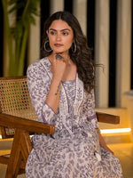 Thumbnail for Yufta Purple Floral Print Kantha Work A-Line Dori Work Dress