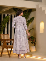 Thumbnail for Yufta Purple Floral Print Kantha Work A-Line Dress