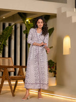Thumbnail for Yufta Purple Floral Print Kantha Work A-Line Dress