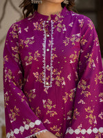 Thumbnail for Yufta Purple Floral Print Straight Pakistani Style Kurta Trouser And Dupatta Set